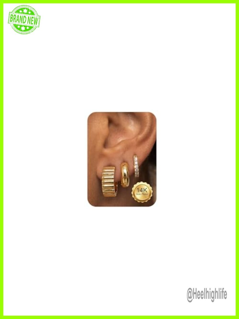 14K Gold Plated Huggie Hoop Earrings Set Chunky Gold Plated